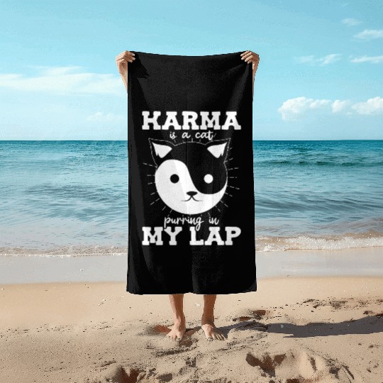 Karma is a Cat Purring in My Lap Witchcraft Tarot Beach Towels