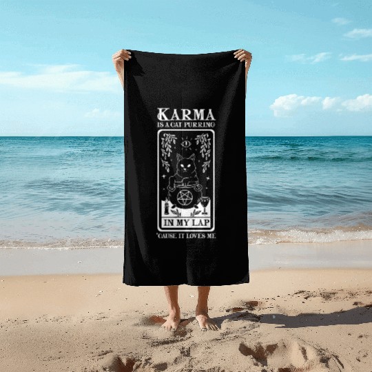 Karma is a Cat Purring in My Lap Witchcraft Tarot Beach Towels