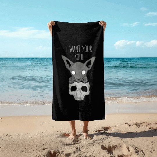 Death Cat Skull Beach Towels
