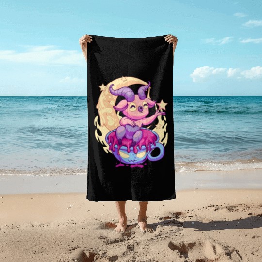 Pastel Goth Kawaii Baphomet Tea Beach Towels
