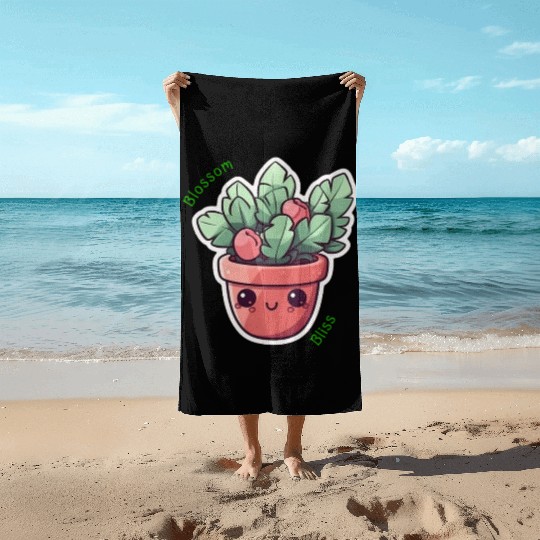 Cute cartoon potted plant Beach Towels