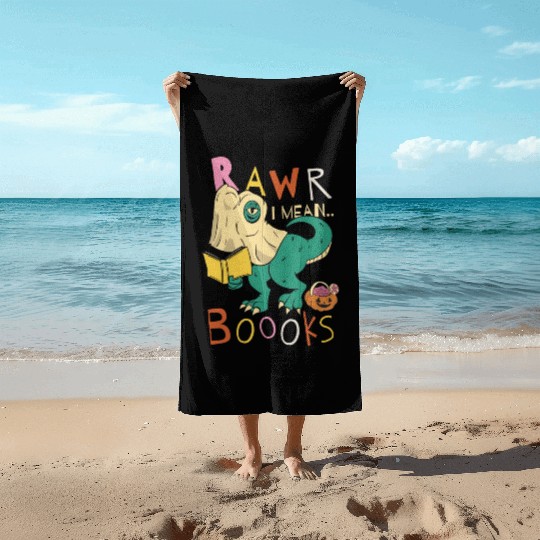 Reading Teacher Halloween T Rex Ghost Book Beach Towels