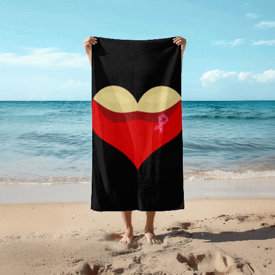 Cancer awareness Boobies love heart Beach Towels