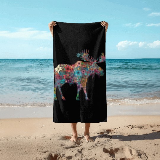 Floral Moose Elk Deer Wild Animal Watercolor 3 Beach Towels