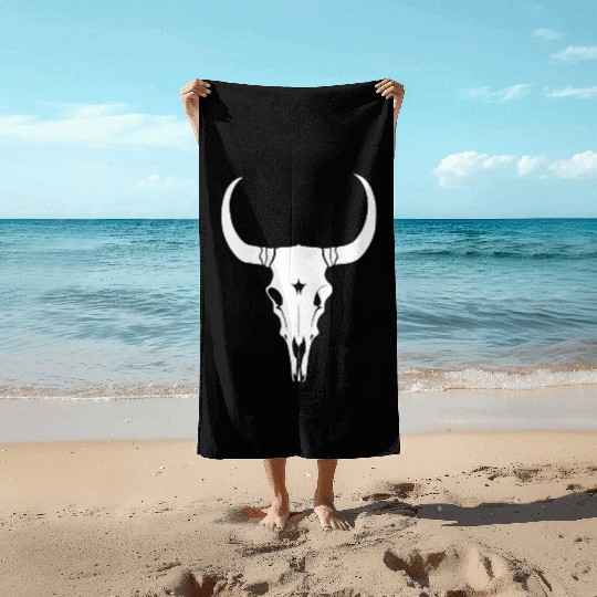 Cattle Skull Cow Skull Rodeo Western Skeleton Beach Towels