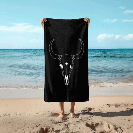 Cattle Skull Cow Skull Rodeo Western Skeleton Beach Towels