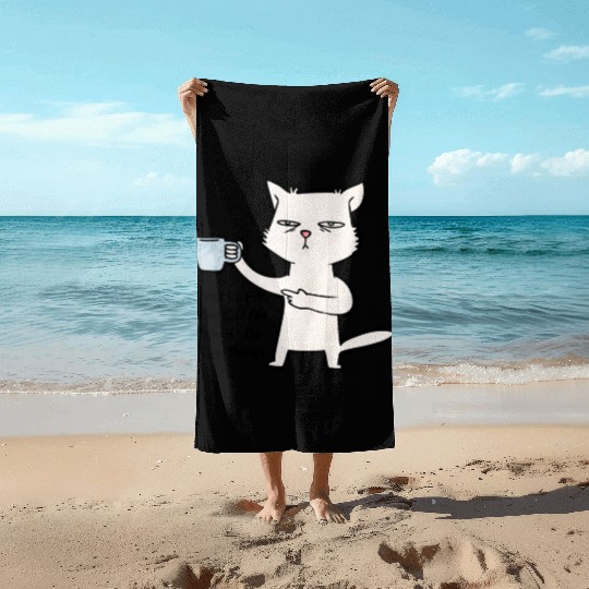 Cat First I Drink The Coffee Then I Do The Things Beach Towels