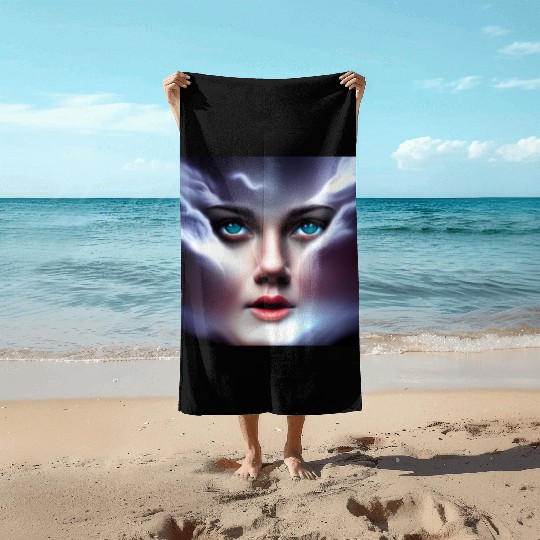 Face in the storm Beach Towels