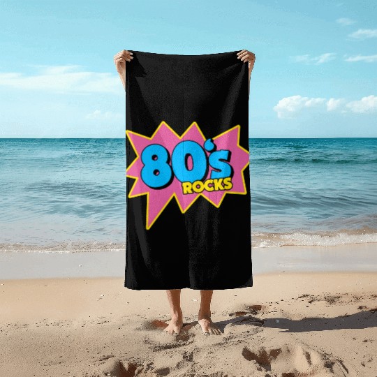 90s 80s Rocks Neon Rubic Cube Cassette Tape Beach Towels