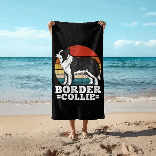 Border Collie Dog Lover Retro Beach Towels