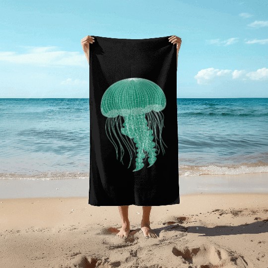 Sea life, Green Jellyfish Beach Towels