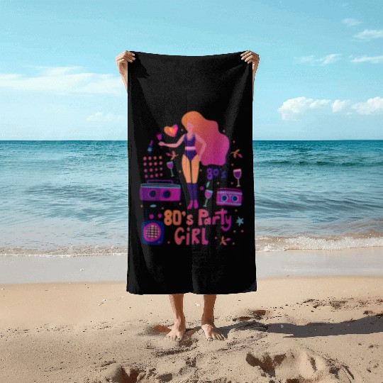 80s party girl sexy girl Beach Towels