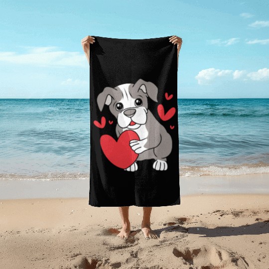 Cute Heart Puppy Boston Terrier Dog Beach Towels