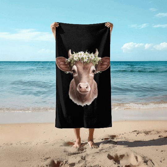 Baby Cow Calf Flower Crown Floral Farm Animal Pet Beach Towels