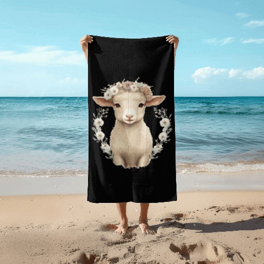 Cute Lamb Flower Crown Sheep Baby Floral Farm Anim Beach Towels