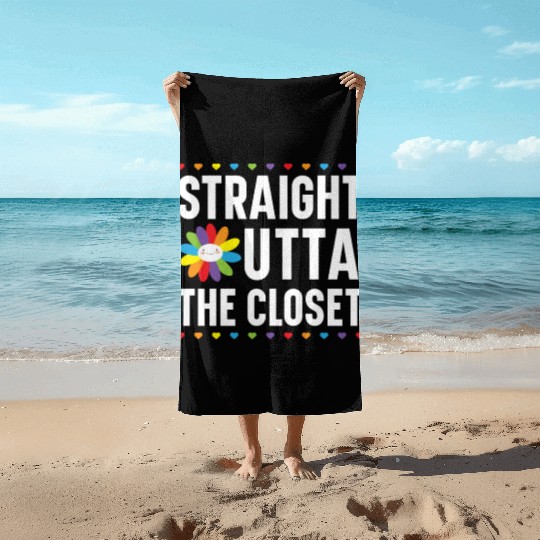 Straight Outta The Closet Rainbow Pride LGBTQ Gay Beach Towels