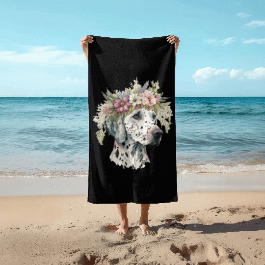 Dalmatian Flower Crown Pet Dog Floral Puppy Beach Towels
