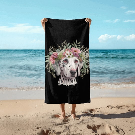 Cute Dalmatian Flower Crown Pet Dog Breed Puppy Beach Towels