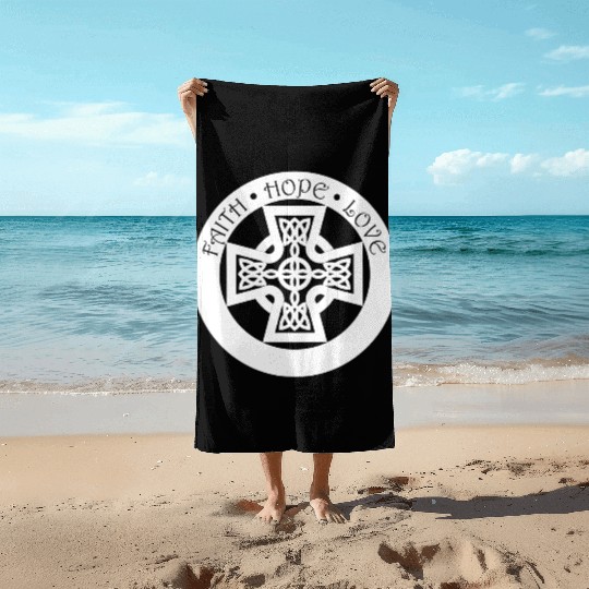 Timeless Celtic Cross With Celtic Knots Beach Towels