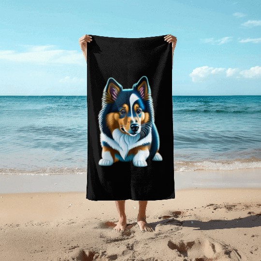 Shetland sheepdog puppy Beach Towels