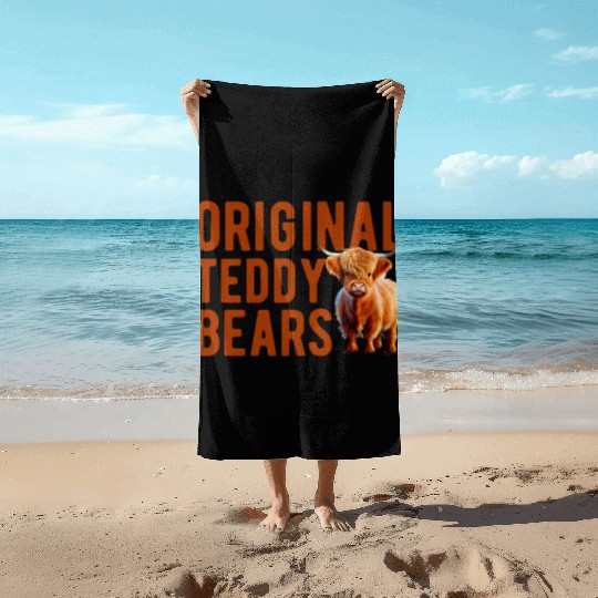 Original Teddy Bears Highland Cow Scottish Cattle Beach Towels