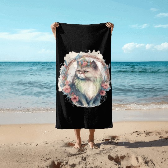 Cute Persian Cat Flower Crown Cats Pet Kitten Beach Towels