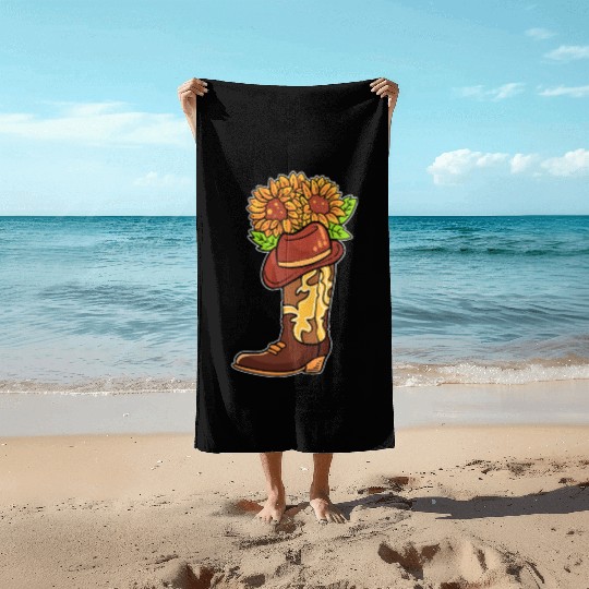 Cowboy Boots With Flowers Equestrian Beach Towels