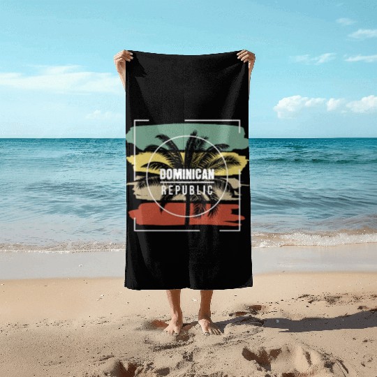 Dominican Republic Artistic Palm Tree Retro Beach Towels