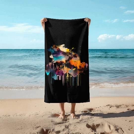 Mountain Wolf Multicolor Watercolor Portrait Beach Towels