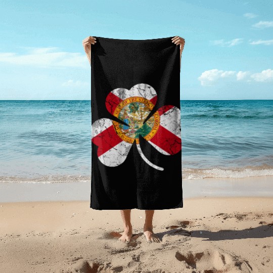 Florida Flag shamrock Irish st Patrick s Day Beach Towels