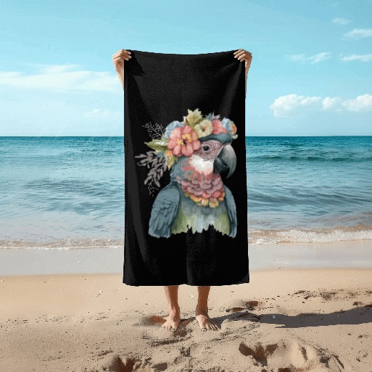 Cute Parrot Macaw Bird Flower Crown Pet Birds Beach Towels