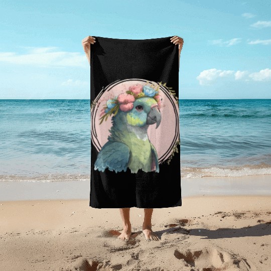 Cute Hahn's Macaw Bird Flower Crown Pet Birds Beach Towels