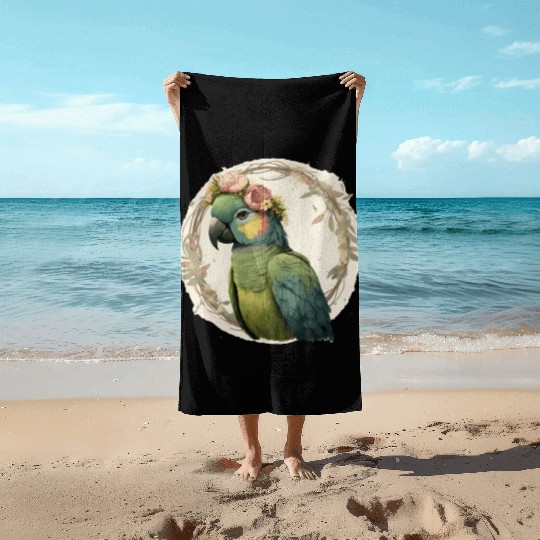 Watercolor Parrot Hahn's Macaw Bird Flower Crown P Beach Towels
