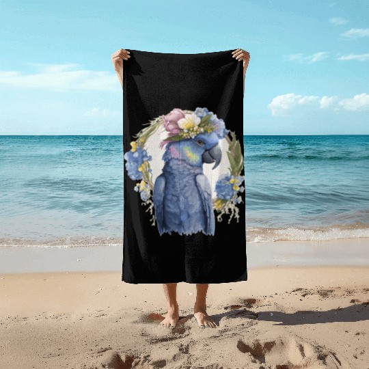 Cute Hyacinth Macaw Parrot Bird Flower Crown Pet B Beach Towels