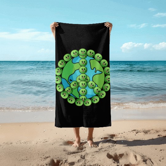 Funny peas on earth Beach Towels