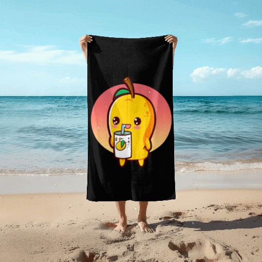 Refreshing mango enjoying mango juice Beach Towels