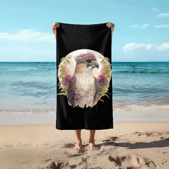 Watercolor Falcon Birds Of Prey Flower Crown Flora Beach Towels