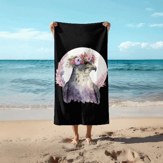 Falcon Birds Of Prey Flower Crown Floral Bird Watc Beach Towels