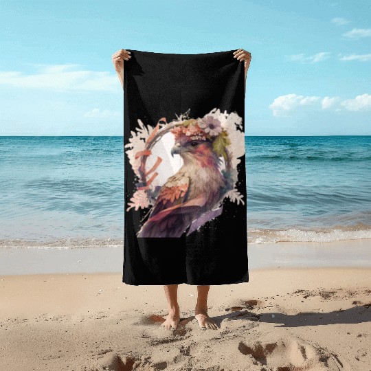 Birds Of Prey Kite Bird Flower Crown Floral Beach Towels