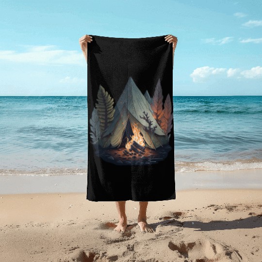 Camp Fire Beach Towels