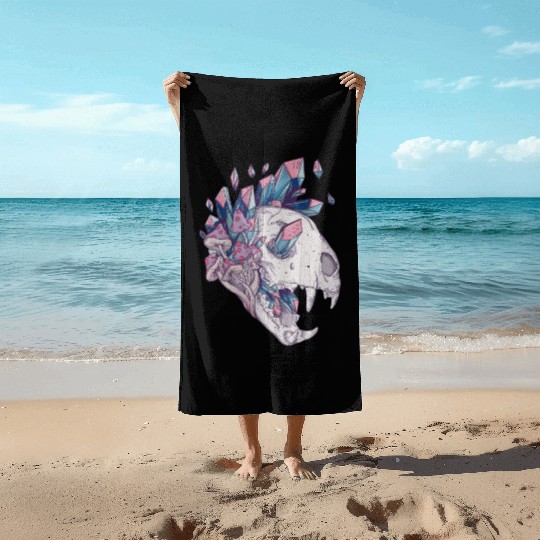 Crystal Cat Skull Beach Towels