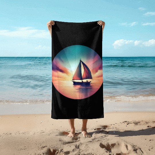 Sailing Sailboat Dinghy Sunset Design Beach Towels