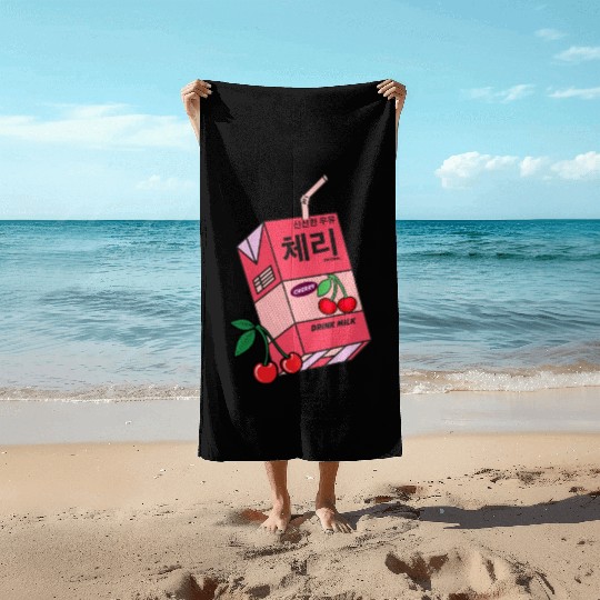 K Pop Cherry Milk Drink Korea Kpop Korean Drink Beach Towels
