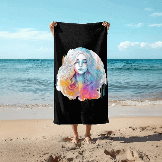 Glimmering Holographic Girl The Future is Now Beach Towels
