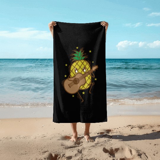 Pineapple plays Guitar tropical sweet Fruit Beach Towels