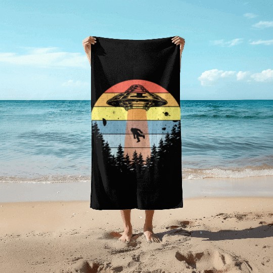 Retro Vintage Sunset Bigfoot Yeti Beach Towels