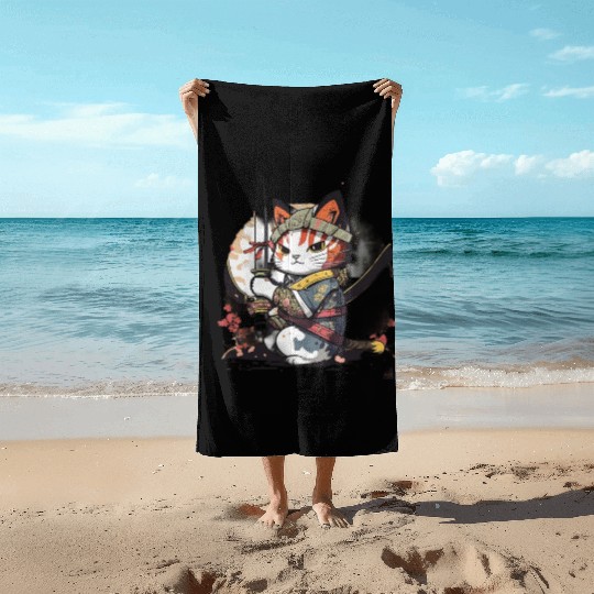 The Battlefield: A Samurai Cat's Tale Beach Towels