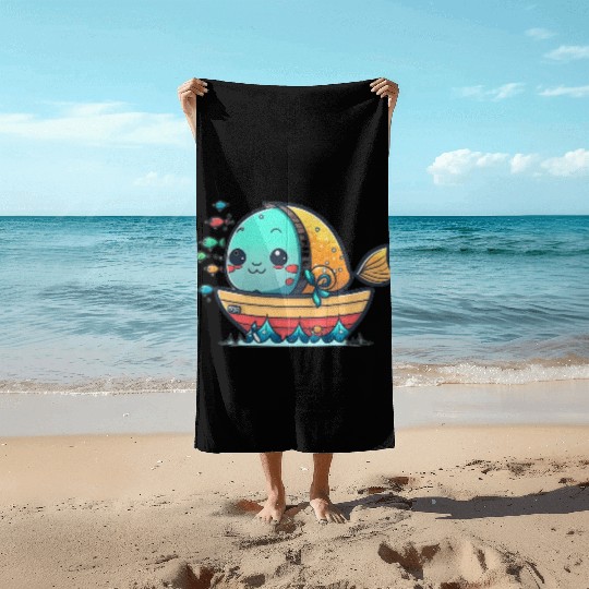 Life on a Colorful Fishing Vessel Beach Towels