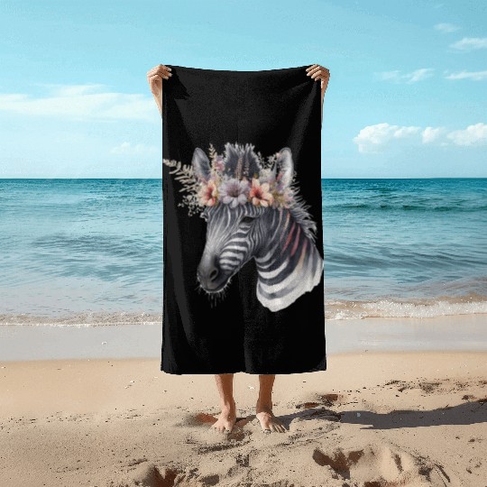 Watercolor Zebra Flower Crown Africa Safari Boho A Beach Towels