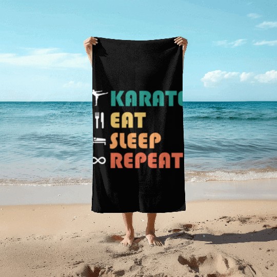 karate eat sleep repeat Beach Towels